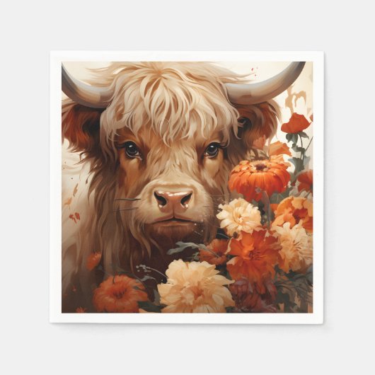 Entwurf einer floralen Highland Cow-Serie 1 Serviette (Vorderseite)