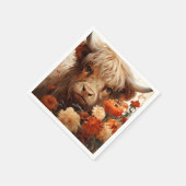 Entwurf einer floralen Highland Cow-Serie 1 Serviette (Ecke)