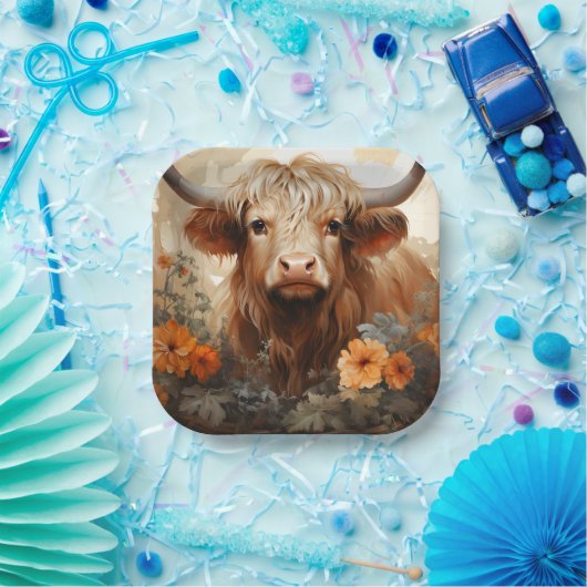Entwurf einer floralen Highland Cow-Serie 2 Pappteller (Party)