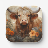 Entwurf einer floralen Highland Cow-Serie 2 Pappteller (Vorderseite)