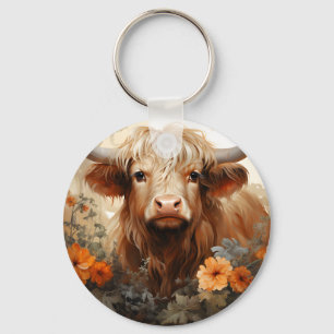 Entwurf einer floralen Highland Cow-Serie 2 Schlüsselanhänger