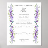 Entwurf eines Ehezertifikats mit Blume und Blätter Poster (Vorne)