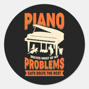 Entwurf eines Piano-Players für einen Cat Lover Runder Aufkleber