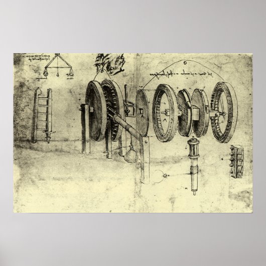 Entwurf eines Rades von Leonardo da Vinci Poster (Vorne)