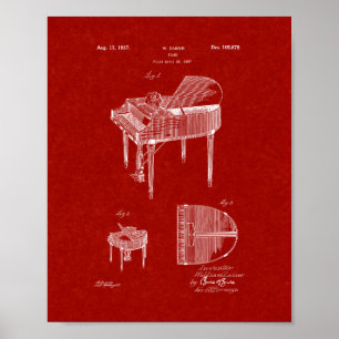 Entwurf für ein Klavier-Patent - Burgunder-Rot Poster