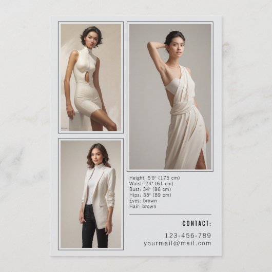 Entwurf für eine Comp-Card-Vorlage Menükarte (Rückseite)