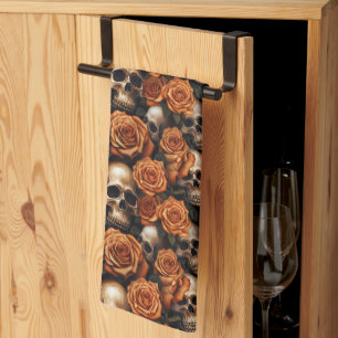 Entwurf für einen Schädel und Rose der Serie 9 Geschirrtuch