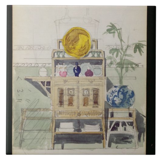 Entwurf für einen Sideboard, c.1860s-70s (w/c u. Fliese (Vorderseite)