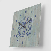 Entwurf von Ankertexten für Navy Blue Land & Sea Quadratische Wanduhr (Winkel)