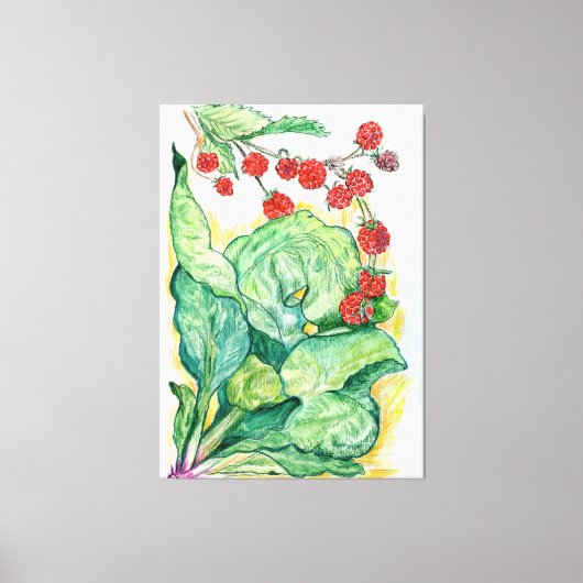 Entwurf von Rhubarb und Himbeeren auf Leinwand (Vorderseite)