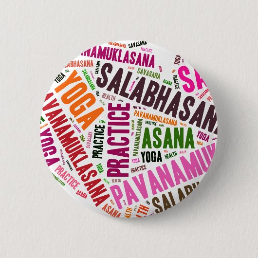 Entwurf von Yoga-Wörtern Button (Vorderseite)