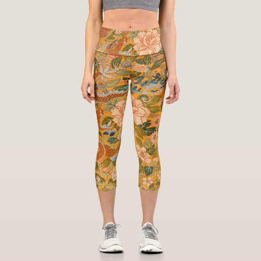 ENTWURF ZWISCHEN PONIEN,BLUME,GRÜNEN BLÄTTER CAPRI LEGGINGS (Vorderseite)