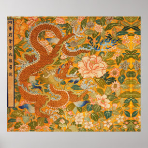 ENTWURF ZWISCHEN PONIEN,BLUME,GRÜNEN BLÄTTER POSTER