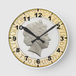 "Entwurfs-Wanduhren der Münze £2 (der Kopf der Runde Wanduhr