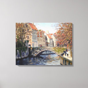Entzückende alte Brücke über einen Kanal im maleri Leinwanddruck