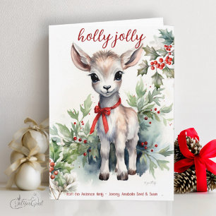 Entzückende Aquarell-Baby-Weihnachtsziege Karte