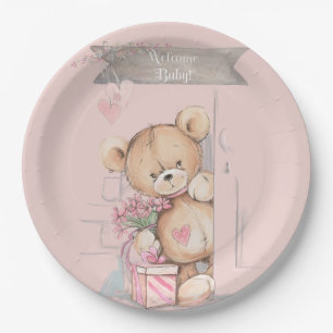 Entzückende Aquarell-Teddybär-Babyparty Pappteller