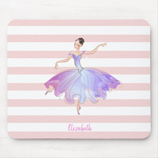 Entzückende Ballerina Rosa Weiße Streifen Mousepad (Vorne)