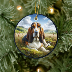 Entzückende Basset-Hound-Szene Keramik Ornament