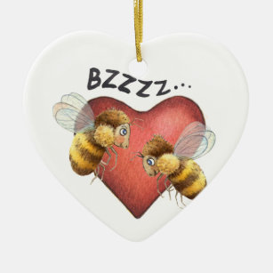 Entzückende Bienen und Herz-Form Keramik Ornament