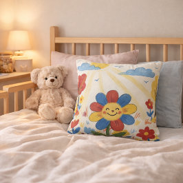 Entzückende Blume genießt Sonnenzeichnung Kinder Kissen