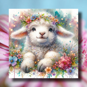 Entzückende Blumenkrone Lamm Christliches Ostern  Feiertagskarte