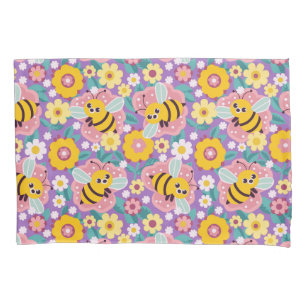 Entzückende Cartoon-Bienen und Blumen Kissenbezug