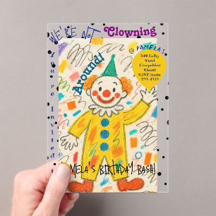 Entzückende Clown-Ballon-Acryleinladung Acryleinladungen