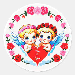 Entzückende Cupid Engel halten Herz Runder Aufkleber