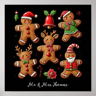 Entzückende Doodle von Lebkuchen-Festtagsplätzchen Poster