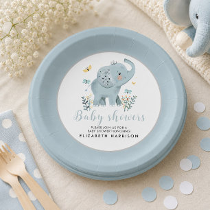 Entzückende Elefant Blau Baby Boy Shower Pappteller