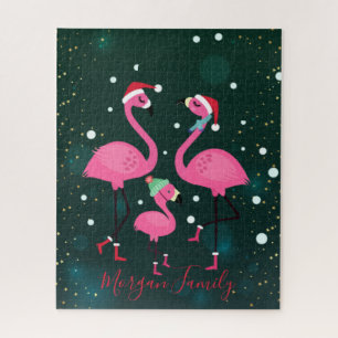 Entzückende Familienflamingos Weihnachtsmannmütze Puzzle