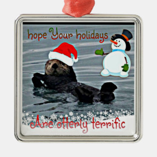 Entzückende Feiertags-Seeotter-Verzierung Silbernes Ornament
