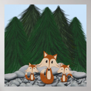 Entzückende Fuchsfamilie Poster