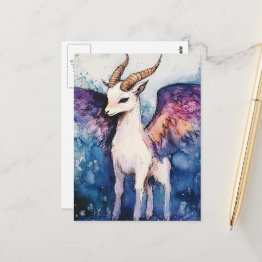 Entzückende geflügelte Ziege Postkarte (Vorderseite/Rückseite Beispiel)