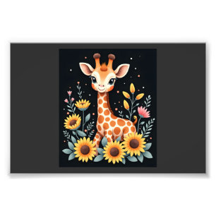 Entzückende Giraffe umgeben von Blumen Langarm Fotodruck