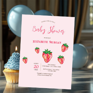 Entzückende Glitter-Erdbeeren-Punkte-Baby-Party Einladung