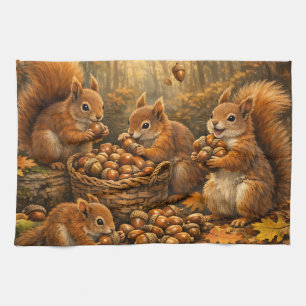 Entzückende Herbst Eichhörnchen Eicheln Schmaus Geschirrtuch