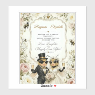 Entzückende Honigbienen, elegante florale Hochzeit Aufkleber