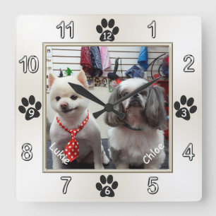 Entzückende Hundewand-Uhr mit IHREM FOTO und NAMEN Quadratische Wanduhr