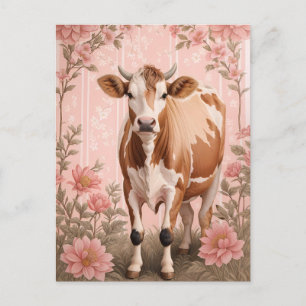 Entzückende Jerseykuh Rosa Floral Postkarte