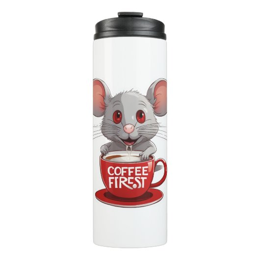 Entzückende Kaffe Maus in roter Tasse (Vorderseite)