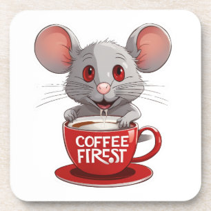 Entzückende Kaffe Maus in roter Tasse Getränkeuntersetzer