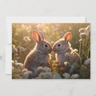 Entzückende Kaninchen im Frühlingswiesen-Design Karte