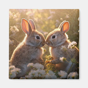 Entzückende Kaninchen im Frühlingswiesen-Design Magnet
