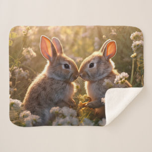 Entzückende Kaninchen im Frühlingswiesen-Design Sherpadecke