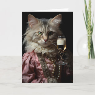 Entzückende Katze hält ein Glas Karte