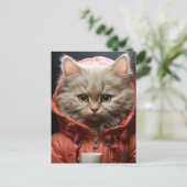 Entzückende Katze mit Kaffee Postkarte (Stehend Vorderseite)