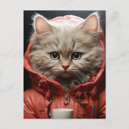 Entzückende Katze mit Kaffee Postkarte (Vorderseite)