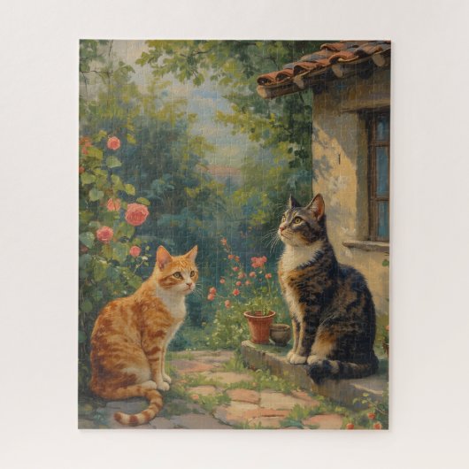 Entzückende Katzen-Gartenszene Puzzle (Vertikal)